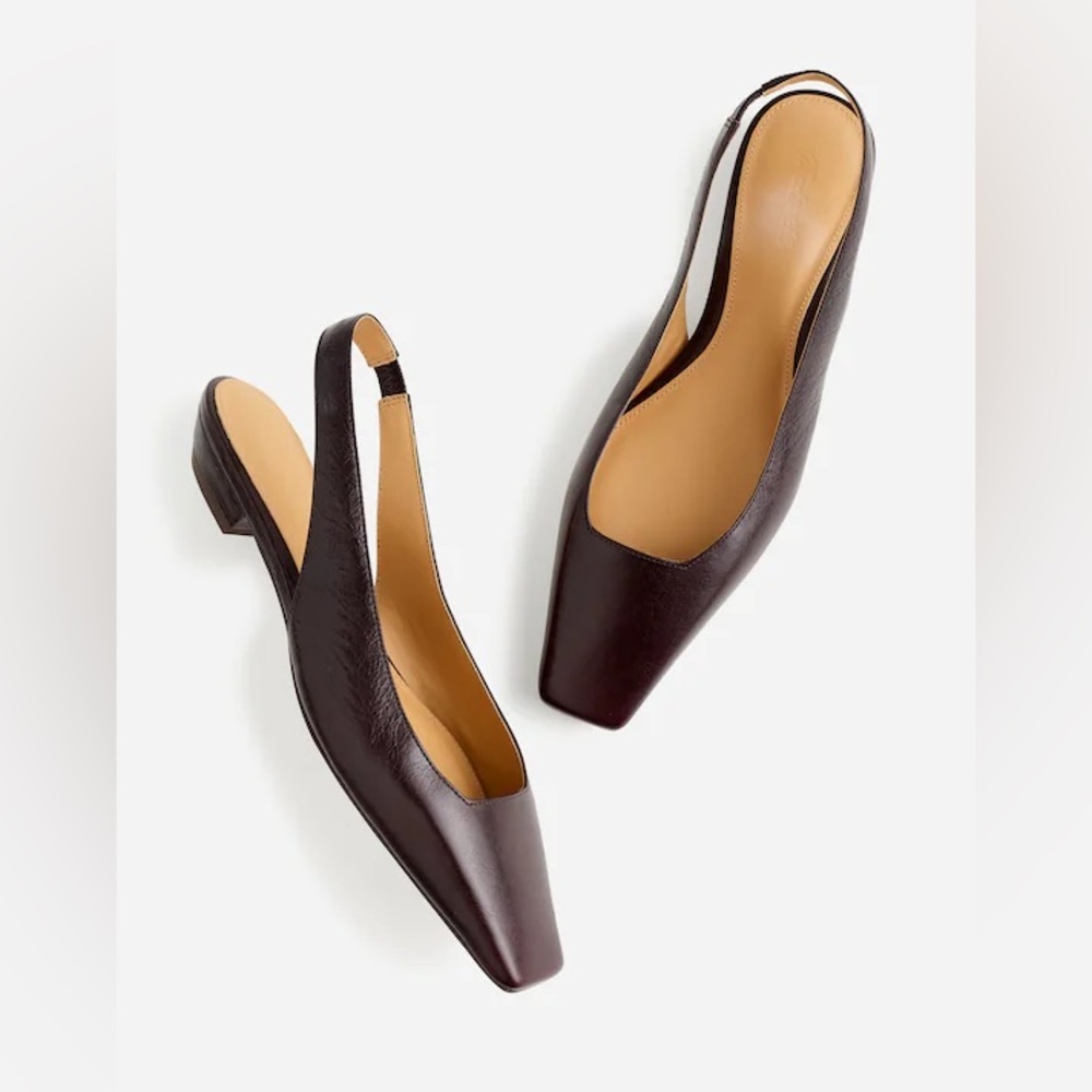 Madewell Dark Brown Leather Square-Toe Slingback Flats